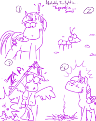 Size: 4779x6013 | Tagged: safe, artist:adorkabletwilightandfriends, twilight sparkle, alicorn, ant, pony, g4, absurd resolution, adorkable twilight, comic, entomophobia, female, humor, magic, mare, monochrome, overreaction, sketch, twilight sparkle (alicorn)