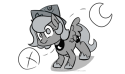 Size: 1024x608 | Tagged: dead source, safe, artist:cheerfulcolors, princess luna, moonstuck, g4, cartographer's cap, female, filly, grayscale, hat, monochrome, simple background, solo, transparent background, woona