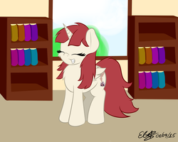 Size: 2560x2048 | Tagged: safe, artist:icy wings, oc, oc only, oc:fausticorn, alicorn, pony, cute, faustabetes, high res, lauren faust, library, smiling, solo
