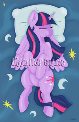 Size: 6000x9273 | Tagged: safe, artist:littlewolfstudios, twilight sparkle, alicorn, pony, g4, absurd resolution, bed, belly, cute, female, mare, pillow, sleeping, sleepy, solo, twiabetes, twilight sparkle (alicorn), watermark, wings