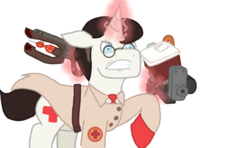 Size: 900x592 | Tagged: safe, artist:mediponee, pony, medic, medic (tf2), ponified, solo, team fortress 2, ubersaw