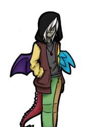 Size: 480x640 | Tagged: safe, artist:jadekettu, discord, human, g4, clothes, hoodie, humanized, male, solo, tailed humanization, winged humanization