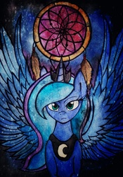 Size: 2434x3468 | Tagged: safe, artist:canvymamamoo, princess luna, g4, dreamcatcher, female, high res, solo, traditional art