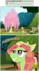 Size: 1104x1971 | Tagged: safe, artist:grievousfan, fluttershy, tree hugger, earth pony, pony, g4, bedroom eyes, colored hooves, dendrification, female, fluttertree, grin, mare, smiling, tree, weeping willow