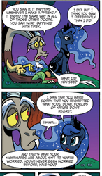 Size: 336x574 | Tagged: safe, artist:brendahickey, idw, official comic, discord, princess luna, alicorn, draconequus, pony, friends forever, g4, spoiler:comic, spoiler:comicff20, comic, duo, ethereal mane, female, male, mare, speech bubble, starry mane