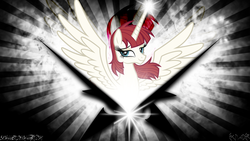 Size: 4086x2304 | Tagged: safe, artist:exnaider, artist:php11, artist:tygerbug, oc, oc only, oc:fausticorn, alicorn, pony, female, lens flare, magic, mare, signature, smiling, solo, spread wings, vector, wallpaper