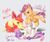 Size: 3808x3163 | Tagged: safe, artist:loki5267, apple bloom, scootaloo, sweetie belle, earth pony, pegasus, pony, unicorn, g4, apple bloom's bow, blank flank, bow, cutie mark crusaders, female, filly, foal, hair bow, high res, music notes, on back, one eye closed, pixiv, prone, signature, simple background, wingding eyes