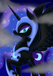 Size: 1584x2280 | Tagged: safe, artist:bloody-pink, nightmare moon, g4, female, looking at you, solo