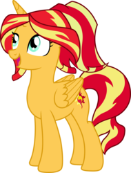 Size: 3000x3941 | Tagged: safe, artist:theshadowstone, sunset shimmer, alicorn, pony, g4, alicornified, alternate hairstyle, female, high res, open mouth, shimmercorn, simple background, solo, transparent background, vector