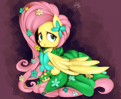 Size: 1024x834 | Tagged: safe, artist:shivall, fluttershy, g4, clothes, dress, female, gala dress, solo