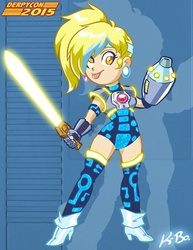Size: 600x776 | Tagged: safe, artist:kevinbolk, derpy hooves, human, g4, clothes, cosplay, costume, derpycon, female, humanized, mega man (series), solo