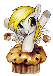 Size: 500x710 | Tagged: safe, artist:miszasta, derpy hooves, pegasus, pony, g4, cute, derpabetes, female, mare, muffin, solo