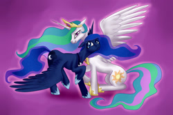 Size: 2592x1728 | Tagged: safe, artist:tzelly-el, princess celestia, princess luna, alicorn, pony, g4, duo, royal sisters, siblings, sisters, spread wings