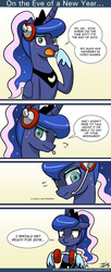 Size: 650x1587 | Tagged: safe, artist:johnjoseco, princess luna, ask gaming princess luna, g4, blushing, comic, dialogue, female, floppy ears, headphones, solo, speech bubble, wavy mouth