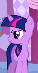 Size: 281x540 | Tagged: safe, screencap, rainbow dash, twilight sparkle, pony, g4, suited for success, angry, animated, female, nose wrinkle
