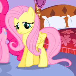 Size: 400x397 | Tagged: safe, screencap, fluttershy, pinkie pie, pony, g4, suited for success, animated, cute, female, horses doing horse things, pawing the ground, shyabetes, solo focus