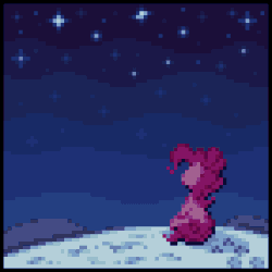 Size: 288x288 | Tagged: safe, artist:mrponiator, pinkie pie, earth pony, pony, g4, animated, featured image, female, fireworks, gif, night, pixel art, sitting, solo, stars, sweet dreams fuel
