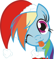 Size: 900x979 | Tagged: safe, artist:phoenix0117, rainbow dash, pegasus, pony, g4, christmas ponies, cute, female, hat, head tilt, looking at you, mare, one eye closed, santa hat, simple background, solo, tongue out, white background, wink