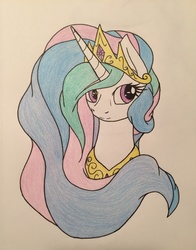 Size: 2446x3116 | Tagged: safe, artist:shadayloronic, princess celestia, g4, female, high res, portrait, simple background, solo, traditional art