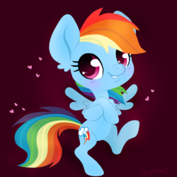 Size: 800x800 | Tagged: safe, artist:coffeecuppup, part of a set, rainbow dash, pony, g4, bipedal, blushing, crossed hooves, cute, dashabetes, female, grin, heart, looking at you, smiling, solo, spread wings, wingding eyes