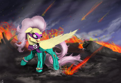 Size: 4957x3414 | Tagged: safe, artist:vinicius040598, fluttershy, saddle rager, g4, power ponies (episode), angry, badass, female, fire, flutterbadass, power ponies, solo