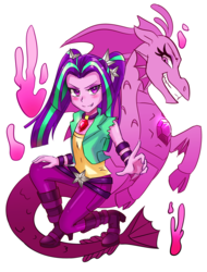 Size: 1176x1545 | Tagged: safe, artist:tzc, aria blaze, siren, equestria girls, g4, my little pony equestria girls: rainbow rocks, boots, clothes, female, gem, green hair, high heel boots, jewelry, long hair, multicolored hair, pendant, pigtails, purple hair, self paradox, shirt, shoes, siren gem, true form, twintails, vest