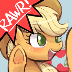 Size: 500x500 | Tagged: safe, artist:lumineko, part of a set, applejack, earth pony, pony, g4, avatar, cute, female, hat, jackabetes, mare, open mouth, rawr, rawrvatar, solo, underhoof