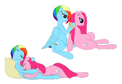 Size: 2036x1408 | Tagged: artist needed, safe, pinkie pie, rainbow dash, g4, 4chan, alternate timeline, apinkalypse pie, apocalypse dash, crying, crystal war timeline, female, hug, lesbian, pinkamena diane pie, sad, ship:pinkiedash, shipping