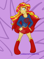 Size: 1024x1365 | Tagged: safe, artist:kasei-yoshi, sunset shimmer, equestria girls, g4, crossover, female, solo, supergirl, watermark