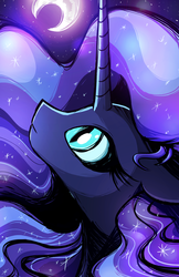 Size: 3300x5100 | Tagged: safe, artist:flamevulture17, nightmare moon, g4, absurd resolution, female, looking up, moon, portrait, solo