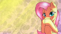 Size: 1920x1080 | Tagged: safe, artist:facelessguru, fluttershy, g4, female, hooves together, looking at you, solo, wallpaper