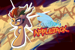Size: 1500x1000 | Tagged: safe, artist:heir-of-rick, applejack, daily apple pony, g4, action pose, alternate hairstyle, female, grin, mane swap, solo