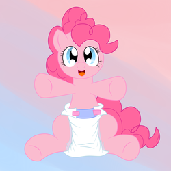 Size: 3000x3000 | Tagged: safe, anonymous artist, artist:fillyscoots42, pinkie pie, earth pony, pony, g4, cute, diaper, diapinkes, female, gradient background, happy, high res, looking at you, mare, non-baby in diaper, solo
