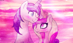 Size: 2560x1536 | Tagged: safe, artist:asika-aida, princess cadance, shining armor, g4, smiling