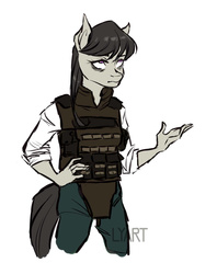 Size: 800x1009 | Tagged: safe, artist:lya, octavia melody, earth pony, anthro, g4, armor, bulletproof vest, colored, colored sketch, female, kezsüel, military, roleplay, rp, simple background, solo, white background