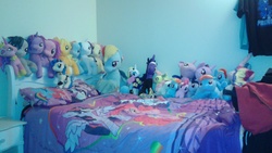 Size: 2560x1440 | Tagged: safe, bedroom ponies, funrise, irl, photo, plushie