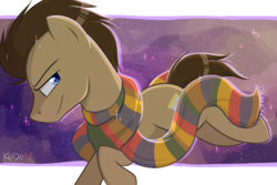 Size: 3000x2000 | Tagged: safe, artist:kodabomb, doctor whooves, time turner, earth pony, pony, g4, clothes, fourth doctor's scarf, high res, male, scarf, solo, stallion, striped scarf