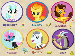 Size: 3000x2240 | Tagged: safe, artist:majkashinoda626, boneless, cheese sandwich, coco pommel, discord, seabreeze, silver shill, spitfire, breezie, draconequus, earth pony, pegasus, pony, g4, it ain't easy being breezies, leap of faith, pinkie pride, rainbow falls, rarity takes manehattan, twilight's kingdom, female, high res, key six, male, neon's bit, rainbow thread, scorpan's necklace, seabreeze's flower, wonderbolt badge