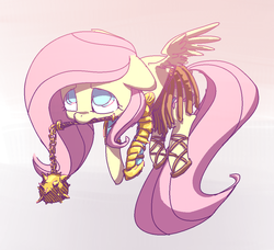 Size: 1056x962 | Tagged: safe, artist:nobody, fluttershy, g4, armor, female, flail, flying, gladiator, solo, weapon