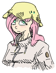 Size: 485x631 | Tagged: safe, artist:nobody, fluttershy, human, g4, blushing, female, hat, humanized, sketch, solo