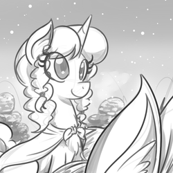 Size: 800x800 | Tagged: source needed, safe, artist:reiduran, oc, oc only, oc:gloomy, oc:marker pony, macro, monochrome, ponies riding ponies, riding, snow, snowfall