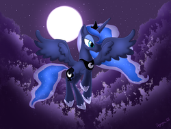 Size: 1440x1080 | Tagged: safe, artist:deyogee, princess luna, alicorn, pony, g4, commission, female, night, solo, spread wings