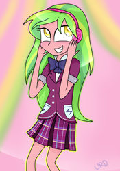 Size: 419x600 | Tagged: safe, artist:ultrard, lemon zest, equestria girls, g4, my little pony equestria girls: friendship games, abstract background, colored pupils, female, looking up, smiling, solo