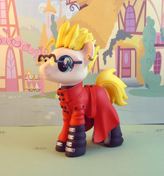 Size: 834x900 | Tagged: safe, artist:krowzivitch, pony, clothes, coat, craft, earring, figurine, glasses, photo, piercing, ponified, sculpture, solo, traditional art, trigun, vash the stampede