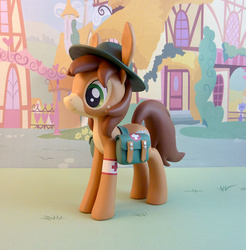 Size: 900x915 | Tagged: safe, artist:krowzivitch, oc, oc only, oc:charlie foxtrot, mule, craft, figurine, freckles, hat, medical pony, photo, saddle bag, sculpture, solo, traditional art