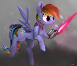 Size: 2800x2387 | Tagged: safe, artist:n3moni, rainbow dash, g4, backwards cutie mark, female, high res, solo, weapon