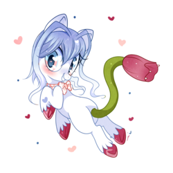 Size: 1000x1000 | Tagged: safe, artist:ipun, oc, oc only, oc:belladonna, original species, augmented tail, blushing, bowtie, female, heart, heart eyes, simple background, smiling, solo, transparent background, wingding eyes
