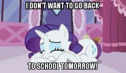 Size: 441x258 | Tagged: safe, rarity, g4, back to school, crying, female, image macro, meme, september, solo, united states