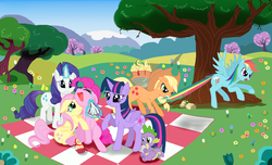 Size: 2000x1212 | Tagged: safe, artist:cxczxcz12er, applejack, fluttershy, pinkie pie, rainbow dash, rarity, twilight sparkle, alicorn, pony, g4, female, mane six, mare, twilight sparkle (alicorn)