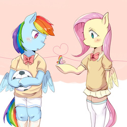 Size: 700x700 | Tagged: safe, artist:shouyu musume, fluttershy, rainbow dash, g4, female, lesbian, ship:flutterdash, shipping